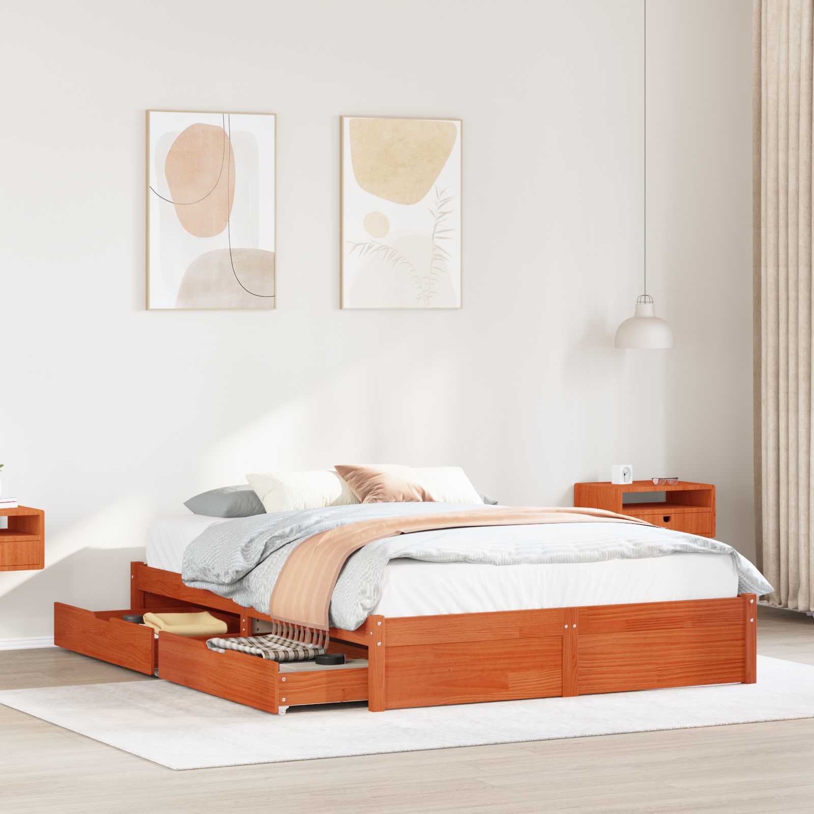 Bedframe met lade met opslag Wasbruin Massief Vurenhout
