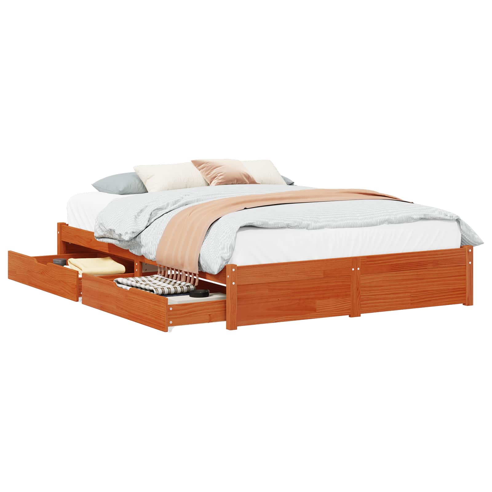 Bedframe met lade met opslag Wasbruin Massief Vurenhout