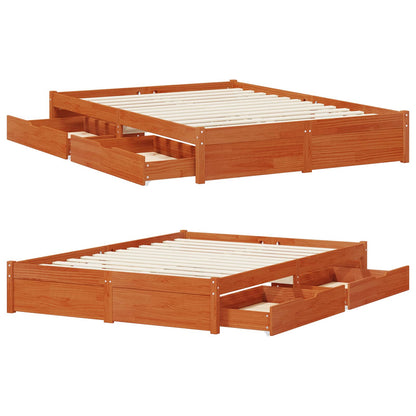 Bedframe met lade met opslag Wasbruin Massief Vurenhout