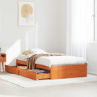 Bed frame with storage drawer Washed Brown Solid Spruce Wood