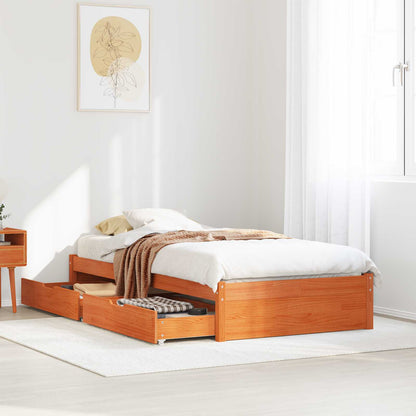 Bedframe met lade met opslag Wasbruin Massief Vurenhout