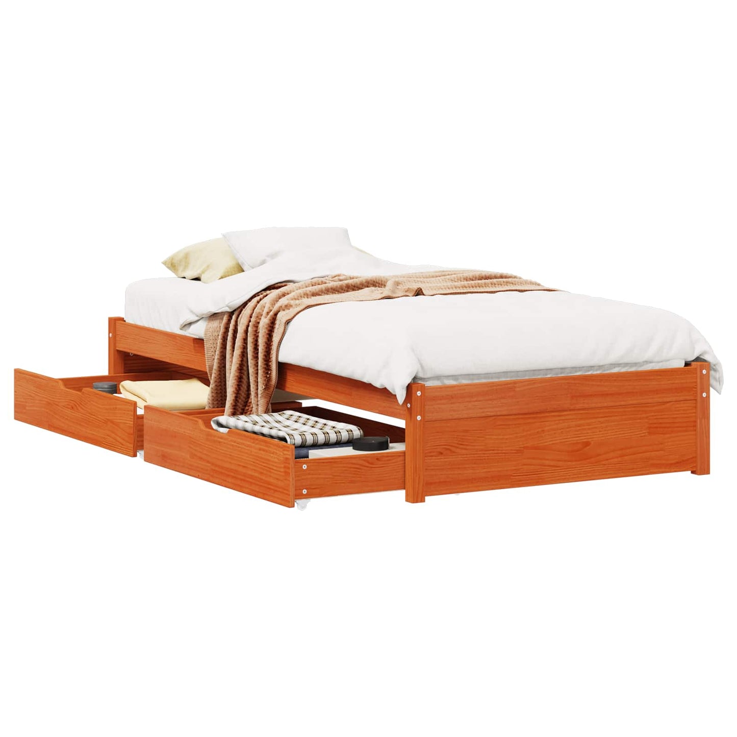 Bedframe met lade met opslag Wasbruin Massief Vurenhout