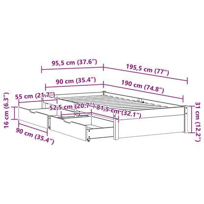 Bedframe met lade met opslag Wasbruin Massief Vurenhout