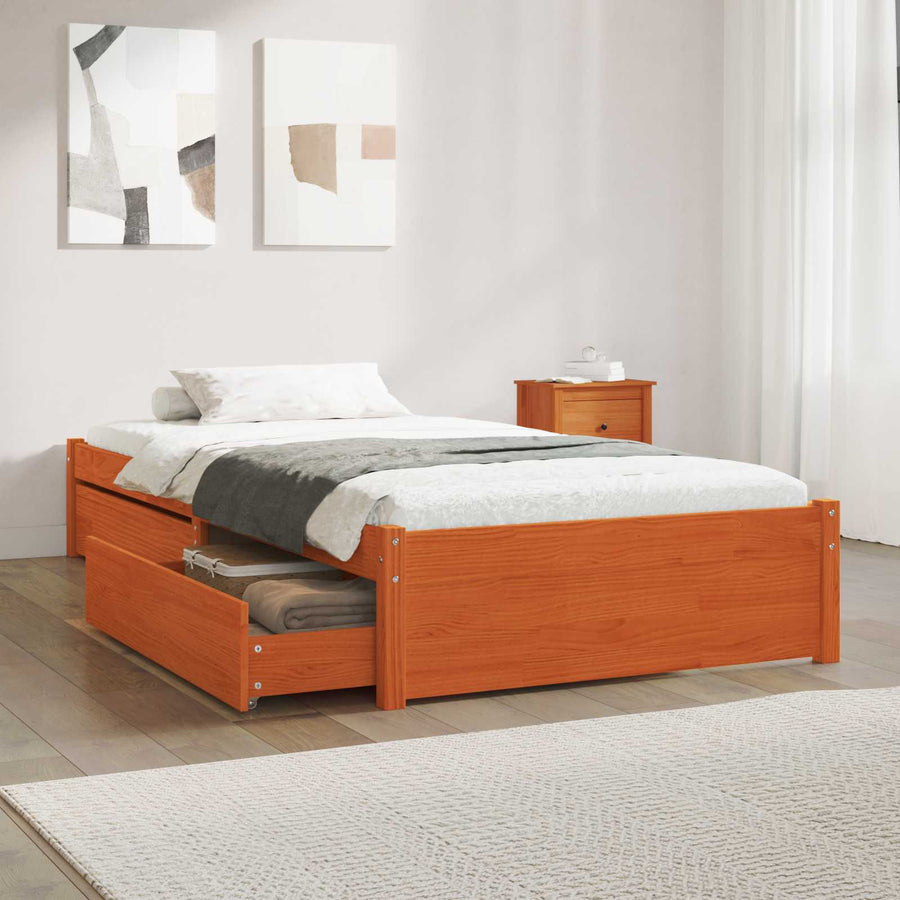 Bedframe met lade met opslag 3 pcs Wasbruin Grenenhout