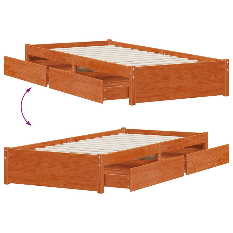 Bedframe met lade met opslag 3 pcs Wasbruin Grenenhout