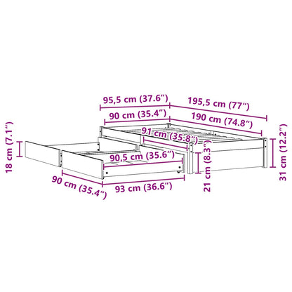 Bedframe met lade met opslag 3 pcs Wasbruin Grenenhout