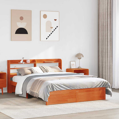 Bedframe met hoofdeinde met opslag Wasbruin Massief Vurenhout