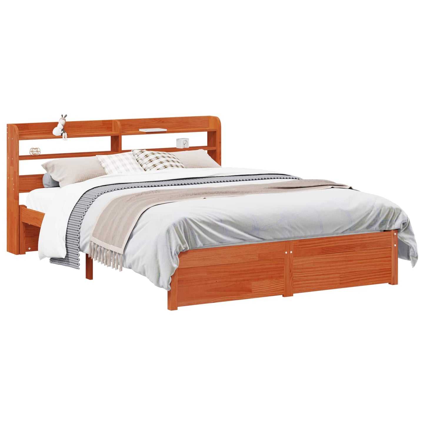 Bedframe met hoofdeinde met opslag Wasbruin Massief Vurenhout