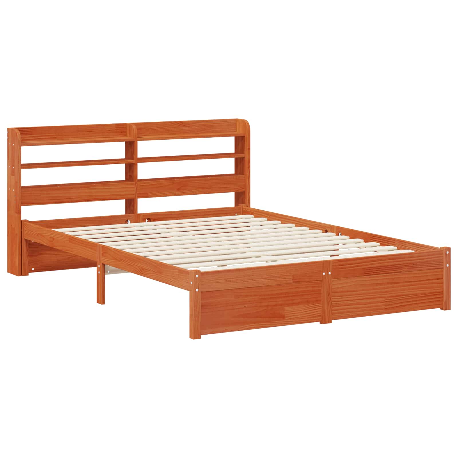 Bedframe met hoofdeinde met opslag Wasbruin Massief Vurenhout