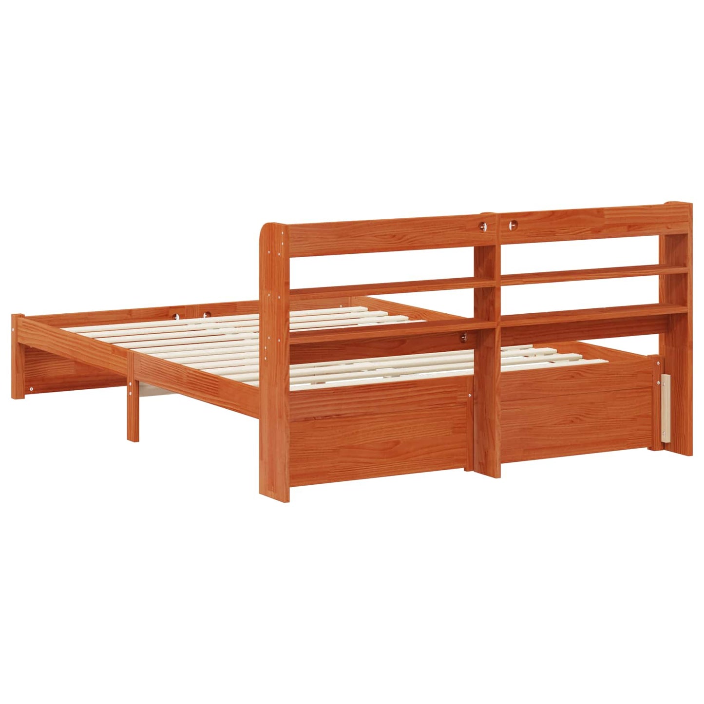 Bedframe met hoofdeinde met opslag Wasbruin Massief Vurenhout