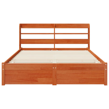 Bedframe met hoofdeinde met opslag Wasbruin Massief Vurenhout