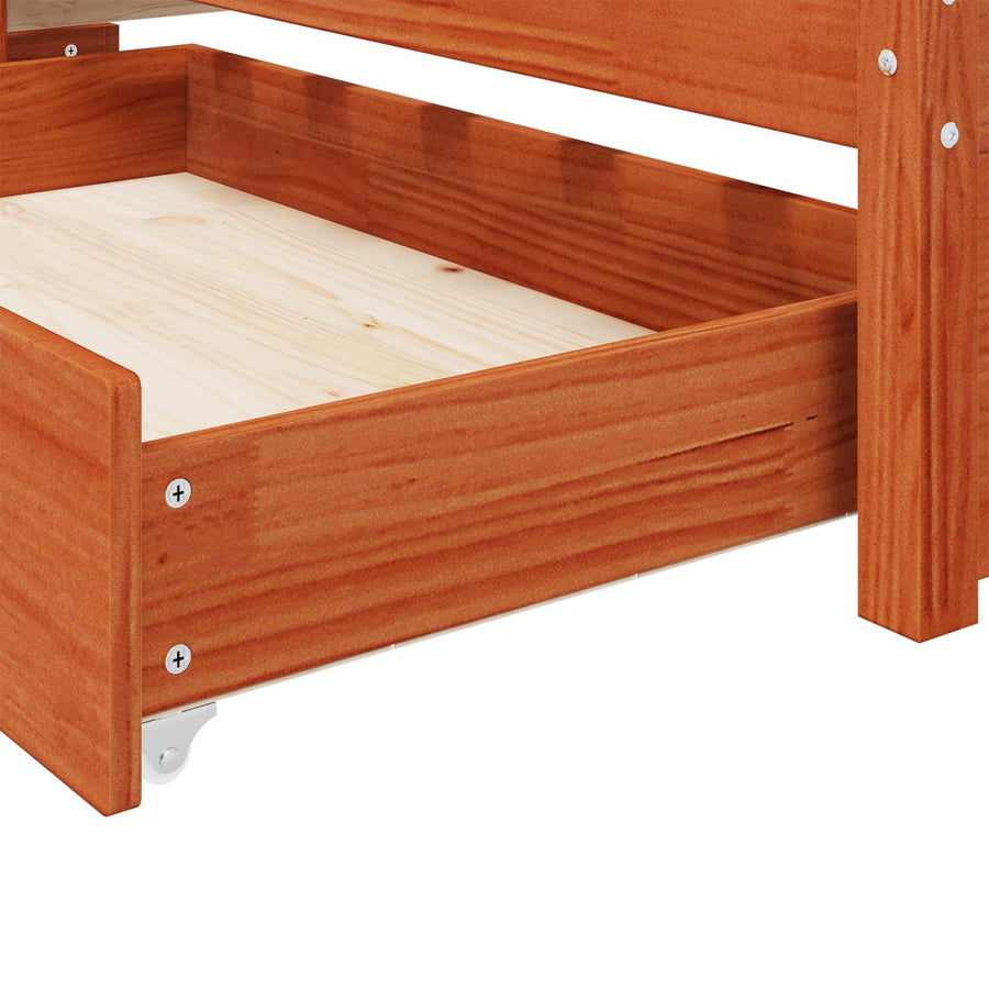 Bedframe met lade met opslag Wasbruin Massief Vurenhout