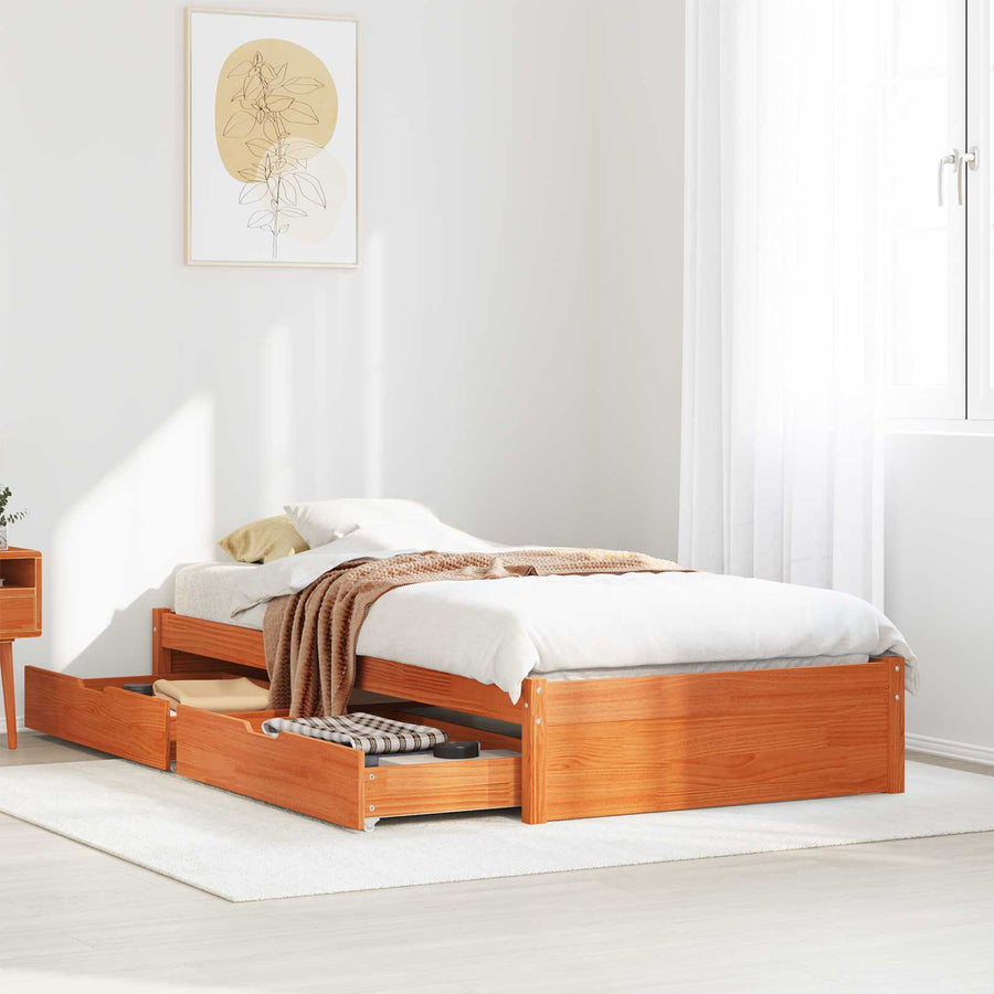 Bedframe met lade met opslag Wasbruin Massief Vurenhout