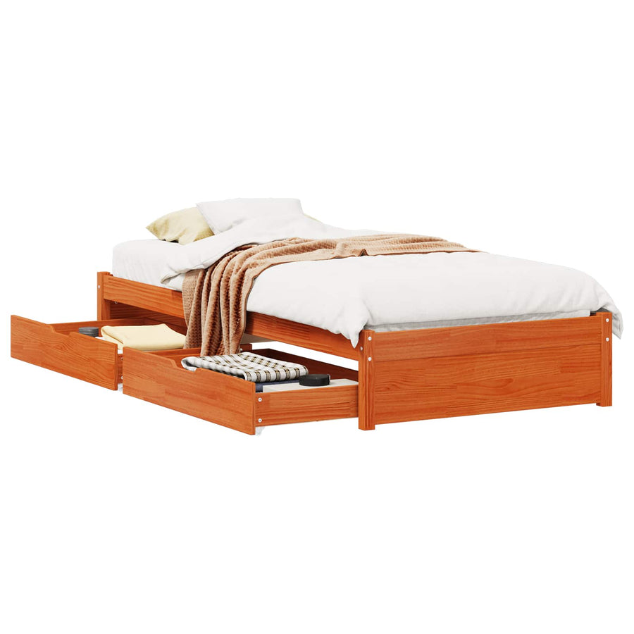 Bedframe met lade met opslag Wasbruin Massief Vurenhout