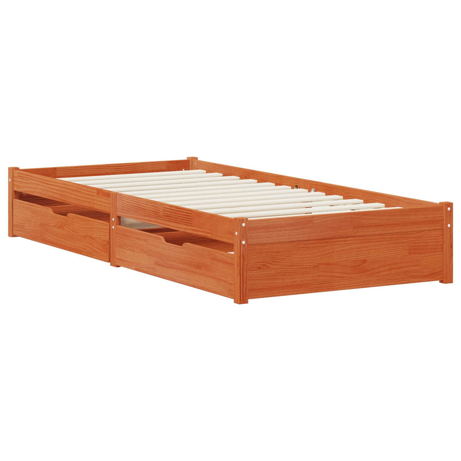 Bedframe met lade met opslag Wasbruin Massief Vurenhout