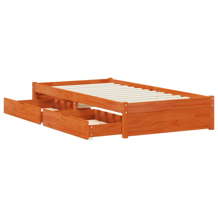 Bedframe met lade met opslag Wasbruin Massief Vurenhout