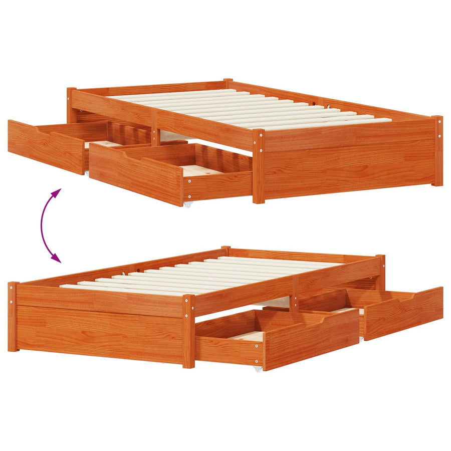 Bedframe met lade met opslag Wasbruin Massief Vurenhout