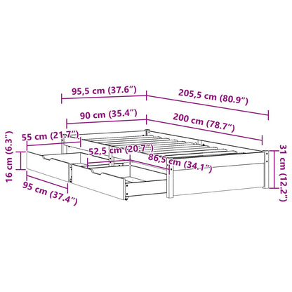 Bedframe met lade met opslag Wasbruin Massief Vurenhout
