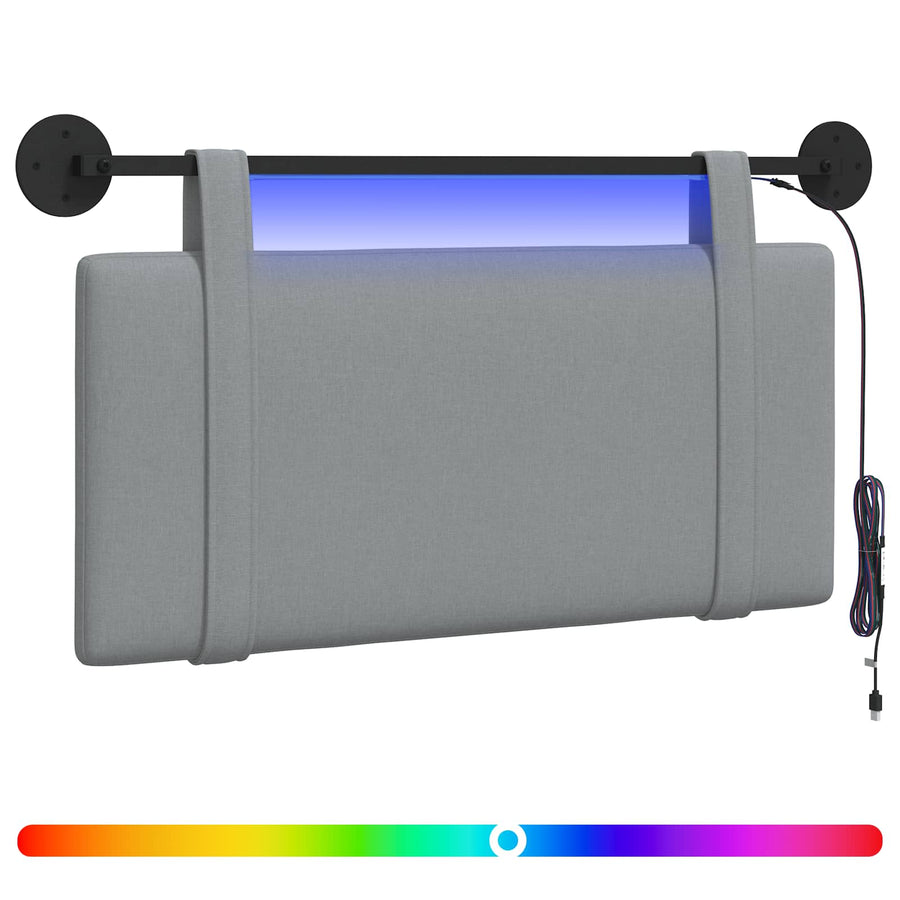Hangend hoofdbord Met LED-verlichting Lichtgrijs Stof