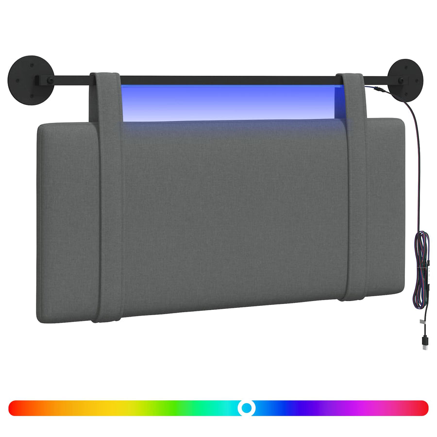 Hangend hoofdbord Met LED-verlichting Donkergrijs Stof