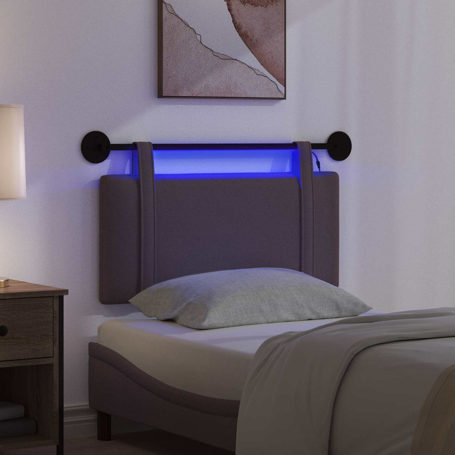 Hangend hoofdbord Met LED-verlichting Donkerbruin Stof