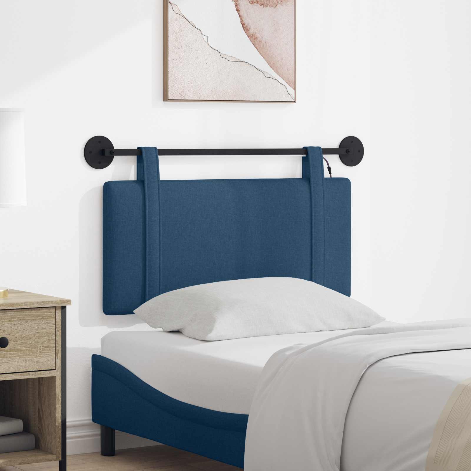 Hangend hoofdbord Met LED-verlichting Blauw Stof