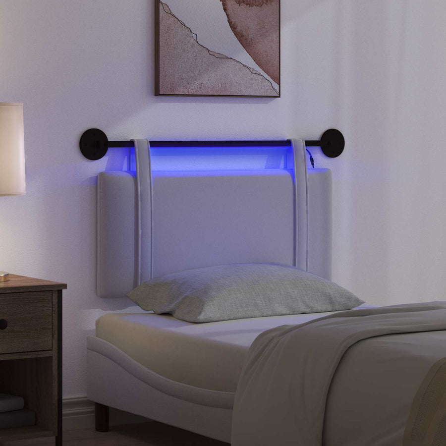 Hangend hoofdbord Met LED-verlichting Wit Stof