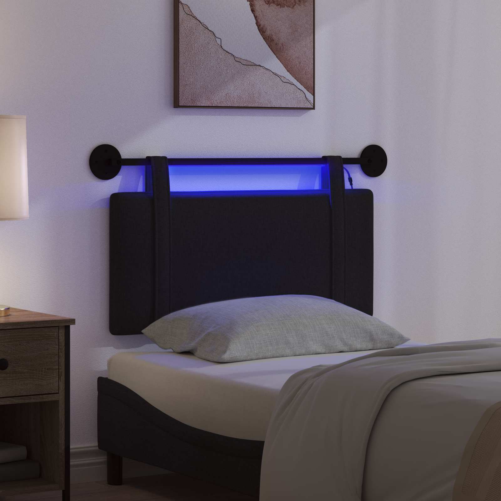 Hangend hoofdbord Met LED-verlichting Zwart Stof