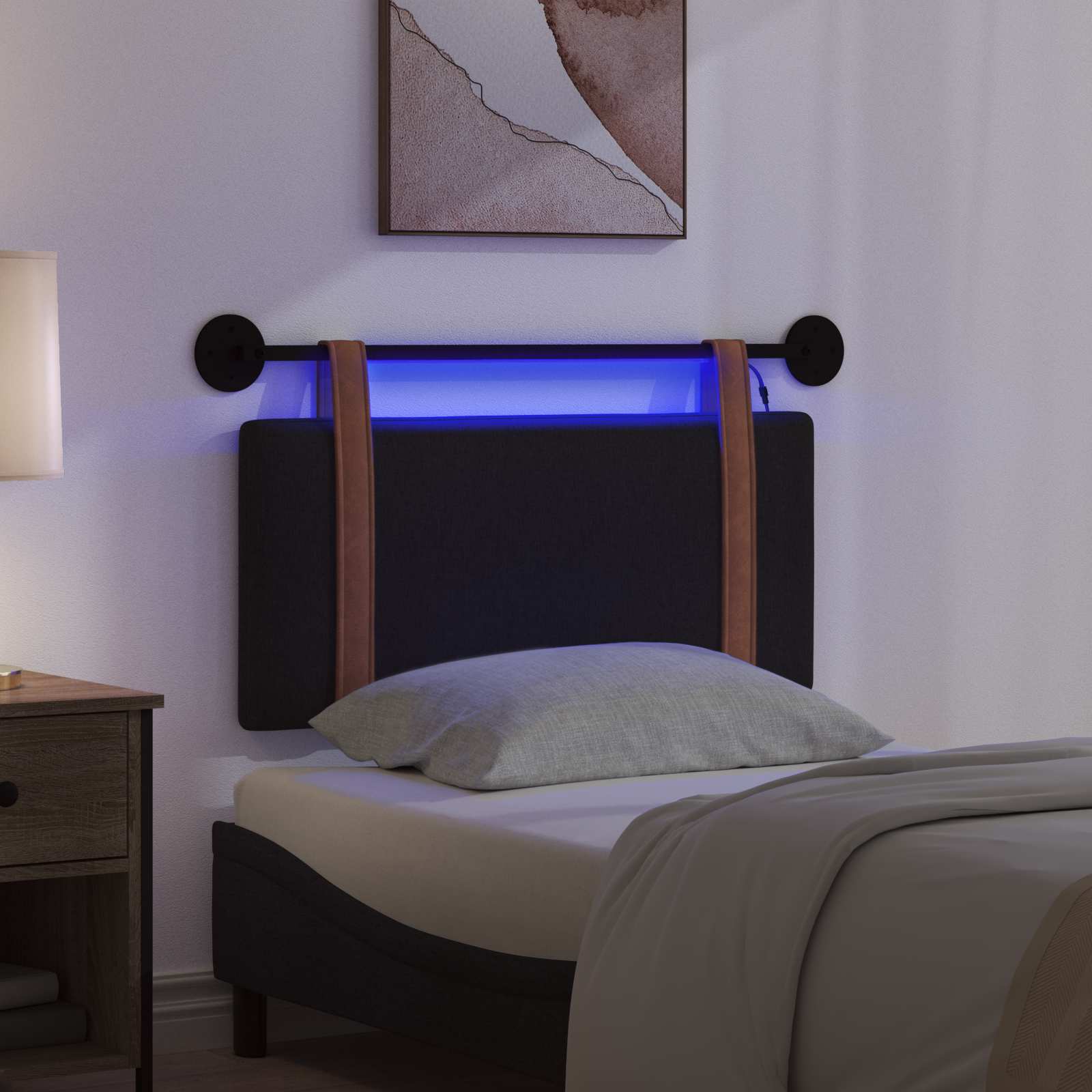 Hangend hoofdbord Met LED-verlichting Zwart Antiek PU