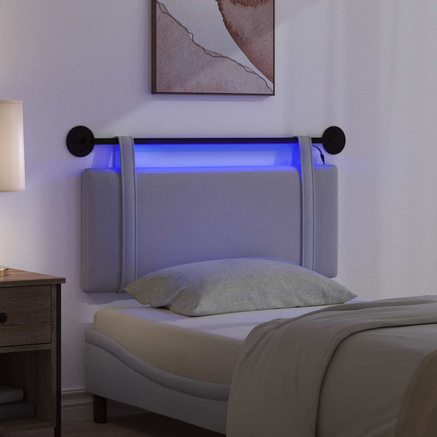 Hangend hoofdbord Met LED-verlichting Lichtgrijs Stof