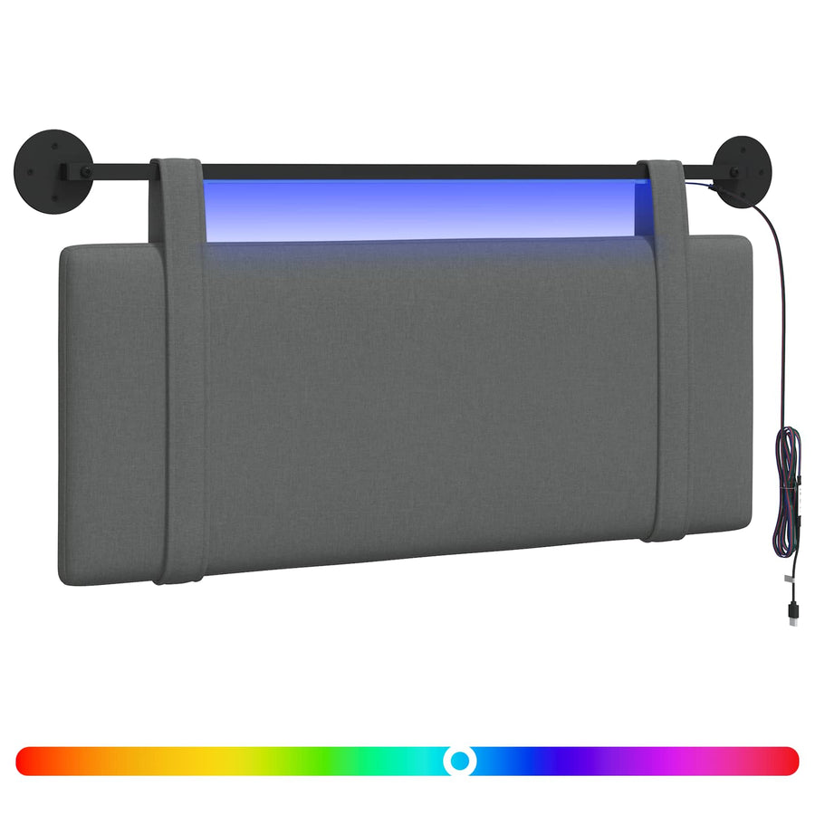 Hangend hoofdbord Met LED-verlichting Donkergrijs Stof
