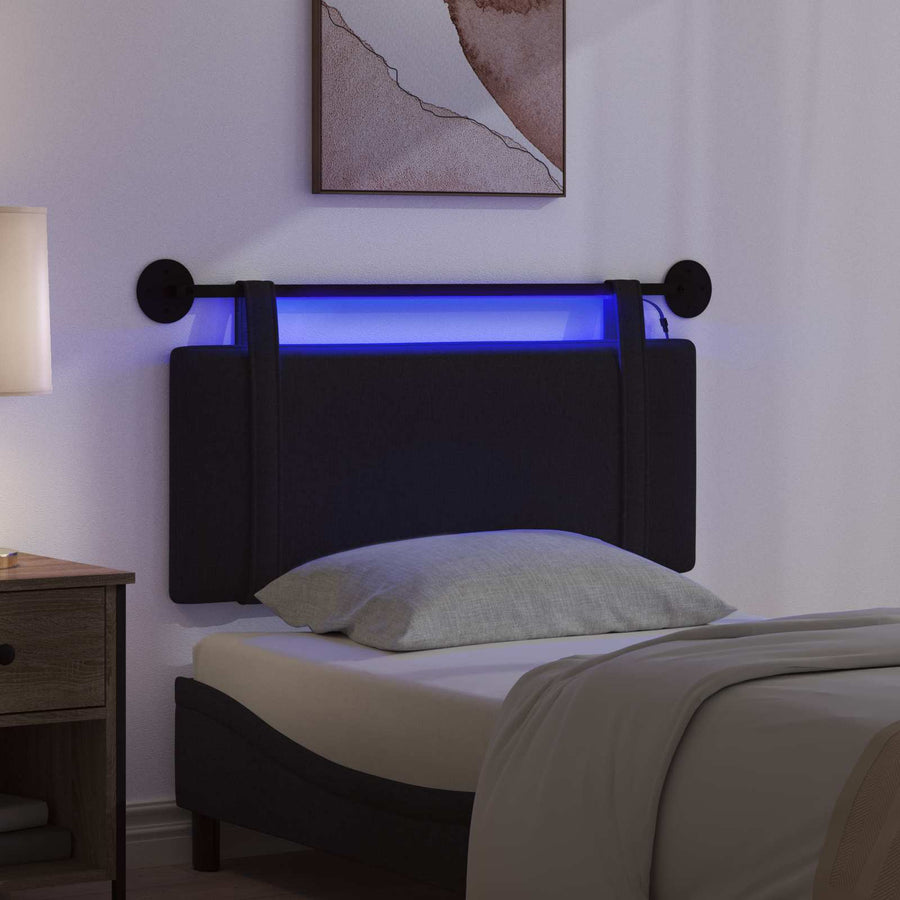 Hangend hoofdbord Met LED-verlichting Zwart Stof