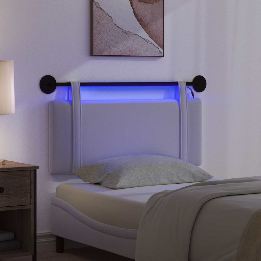 Hangend hoofdbord Met LED-verlichting Wit Stof