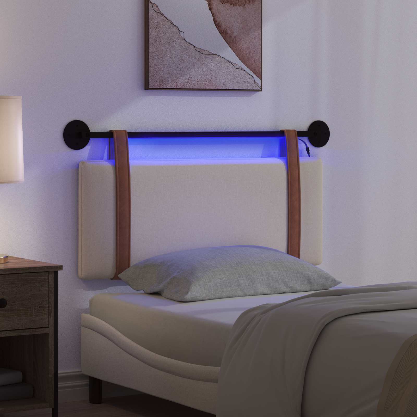 Hangend hoofdbord Met LED-verlichting Crèmekleurig Antiek PU