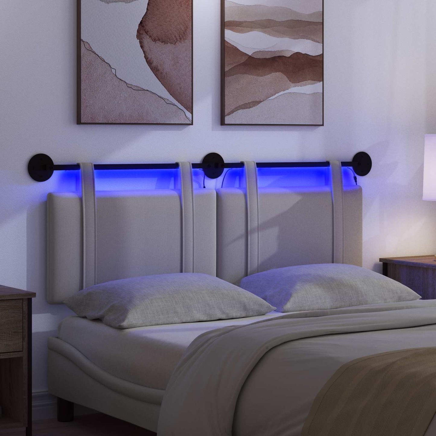 Hangend hoofdbord Met LED-verlichting Wolkengrijs Stof