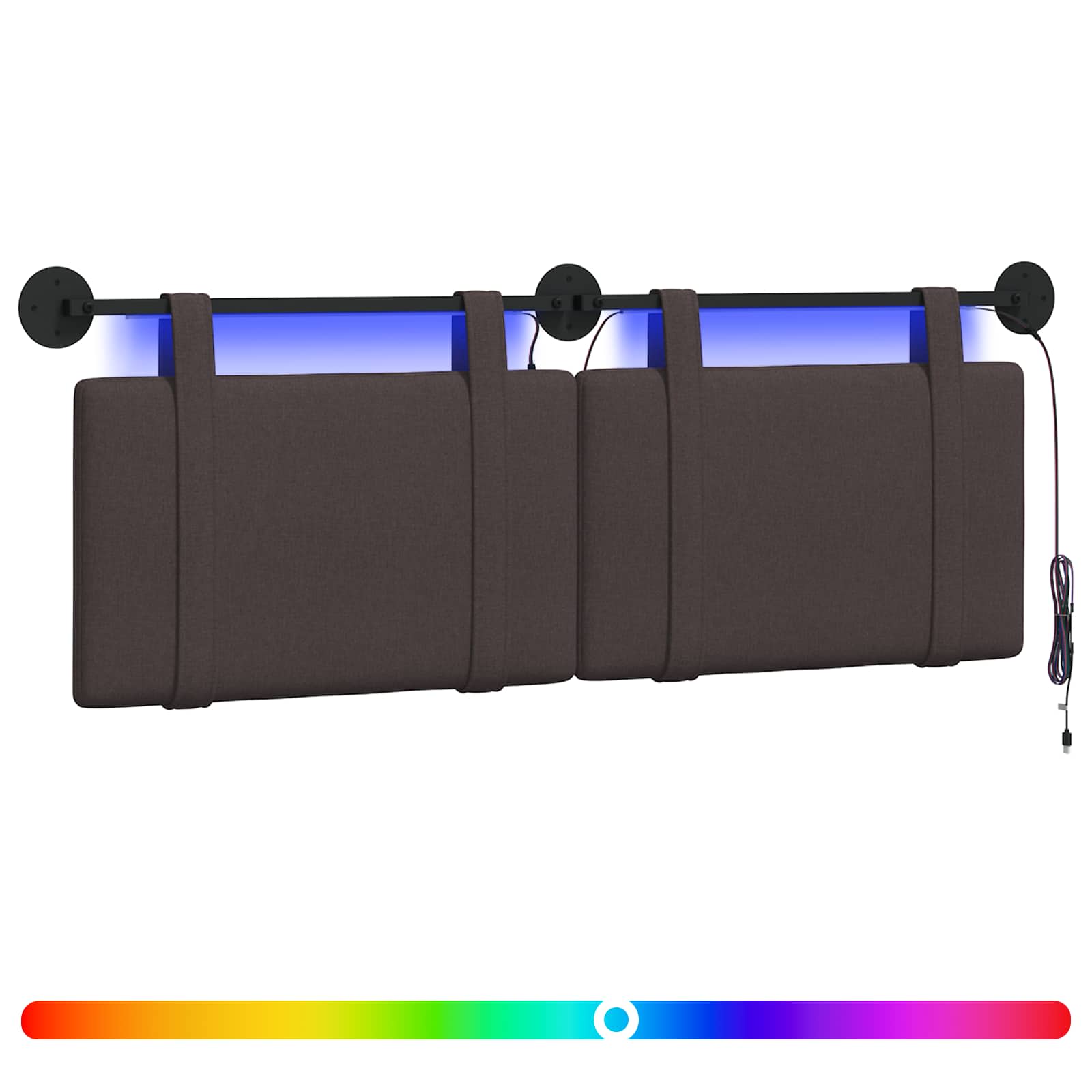 Hangend hoofdbord Met LED-verlichting Donkerbruin Stof