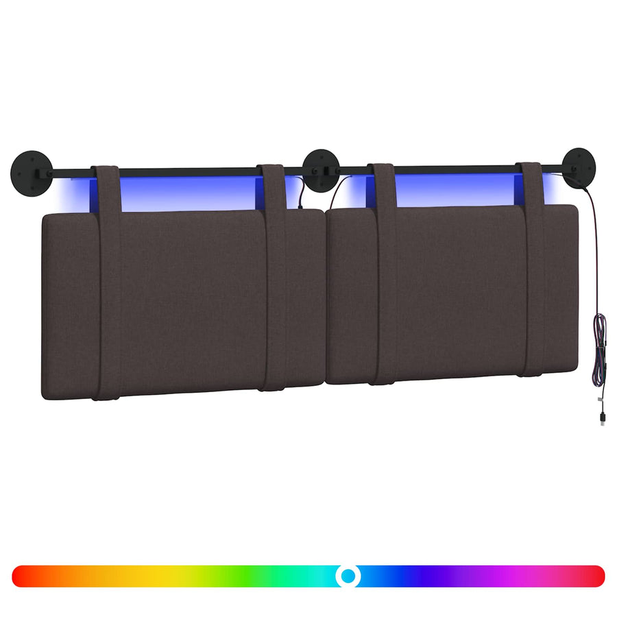 Hangend hoofdbord Met LED-verlichting Donkerbruin Stof