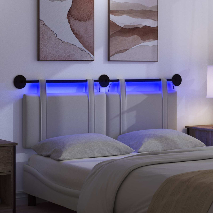 Hangend hoofdbord Met LED-verlichting Wit Stof