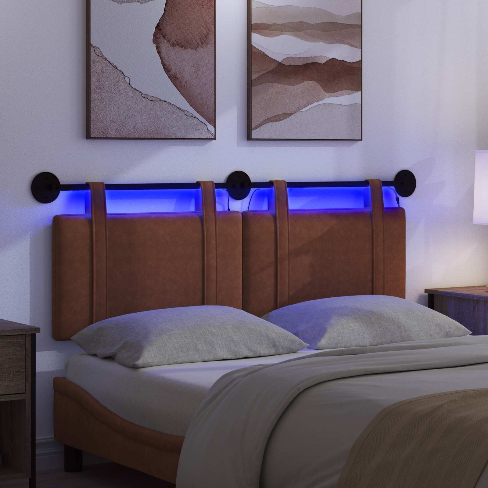Hangend hoofdbord Met LED-verlichting Bruin Antiek PU