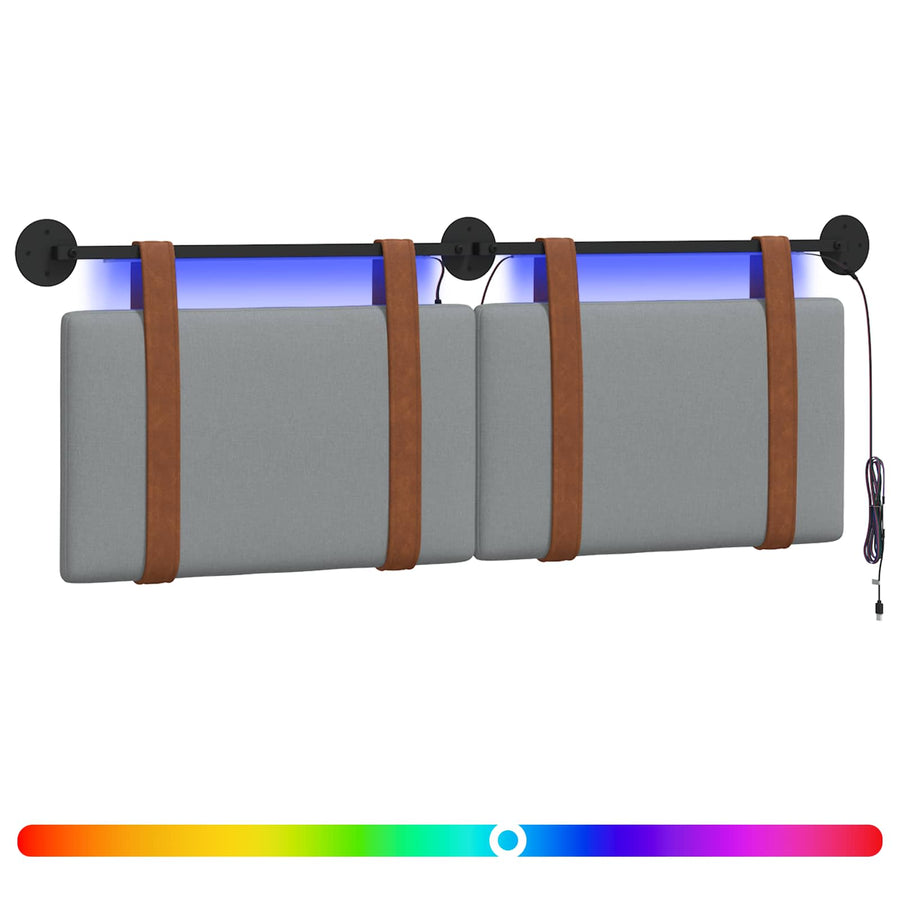 Hangend hoofdbord Met LED-verlichting Lichtgrijs Antiek PU
