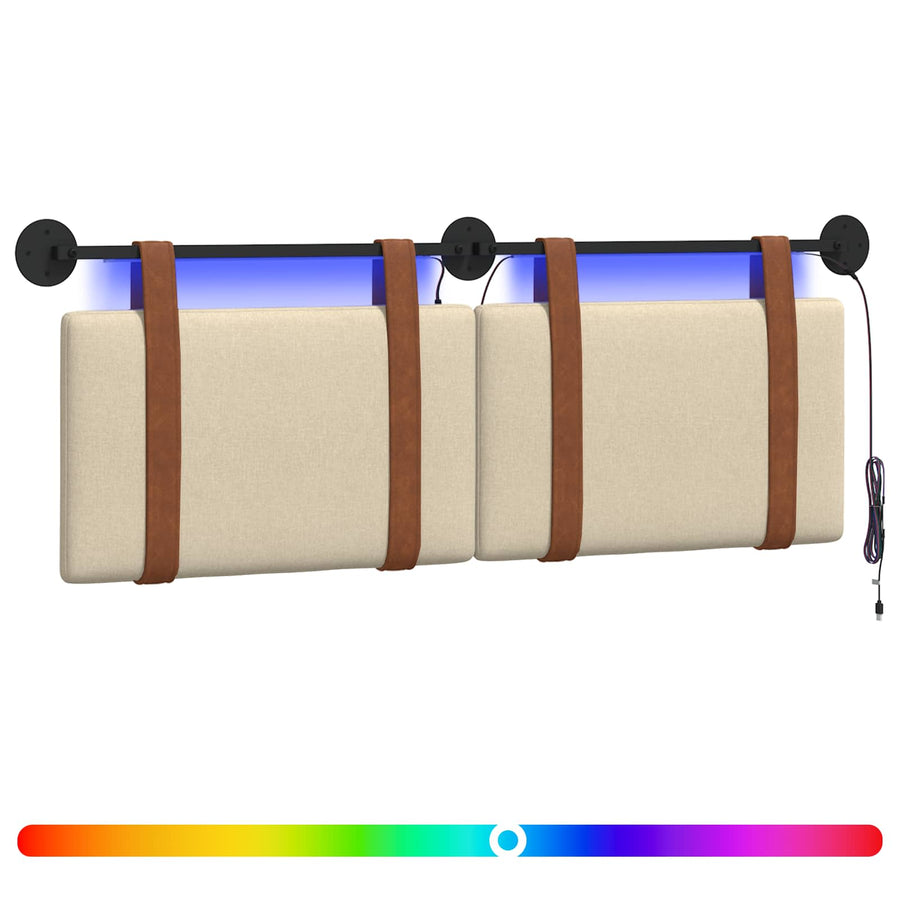 Hangend hoofdbord Met LED-verlichting Crèmekleurig Antiek PU