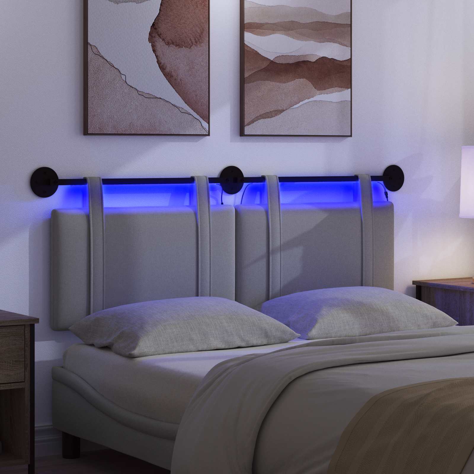 Hangend hoofdbord Met LED-verlichting Lichtgrijs Stof