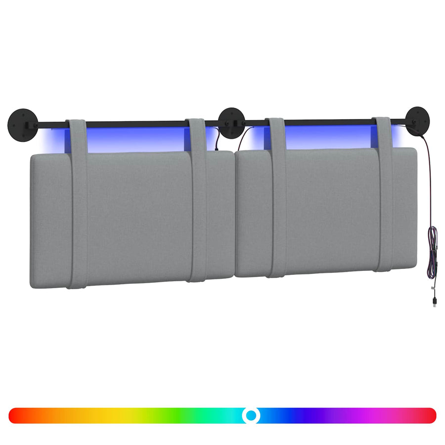 Hangend hoofdbord Met LED-verlichting Lichtgrijs Stof