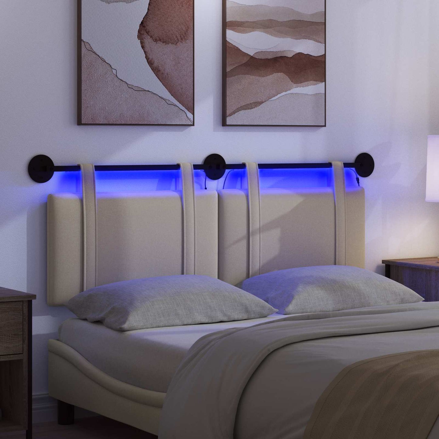 Hangend hoofdbord Met LED-verlichting Crèmekleurig Stof