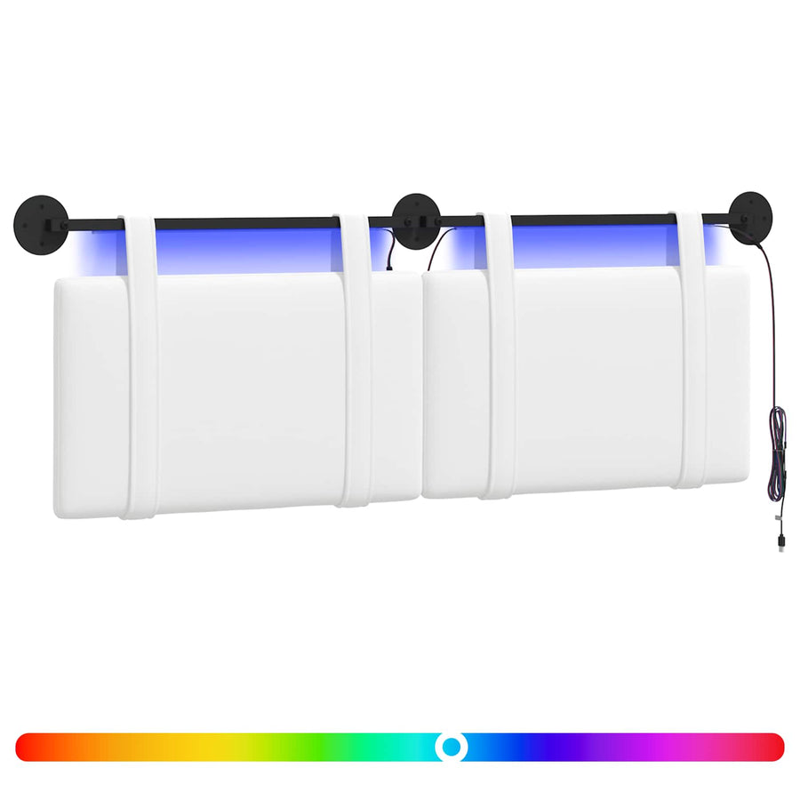 Hangend hoofdbord Met LED-verlichting Wit Stof