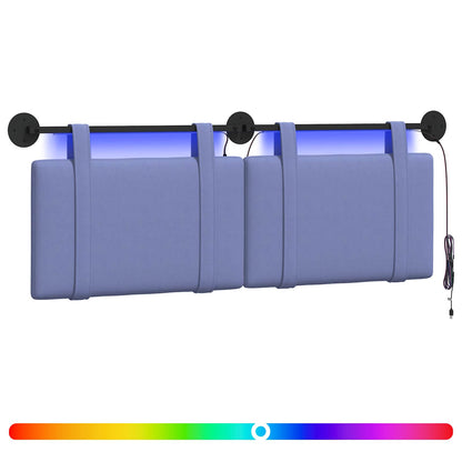 Hangend hoofdbord Met LED-verlichting Jeans Blauw Stof