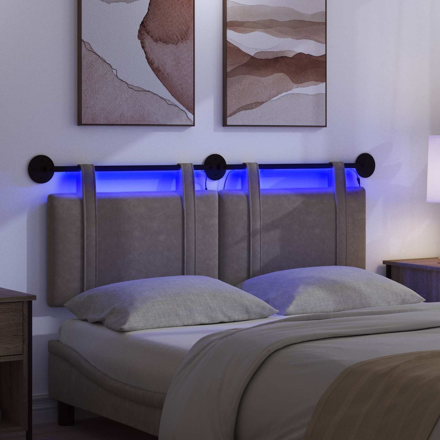 Hangend hoofdbord Met LED-verlichting Grijs Antiek PU