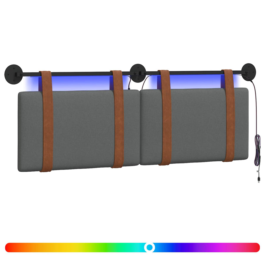 Hangend hoofdbord Met LED-verlichting Donkergrijs Antiek PU