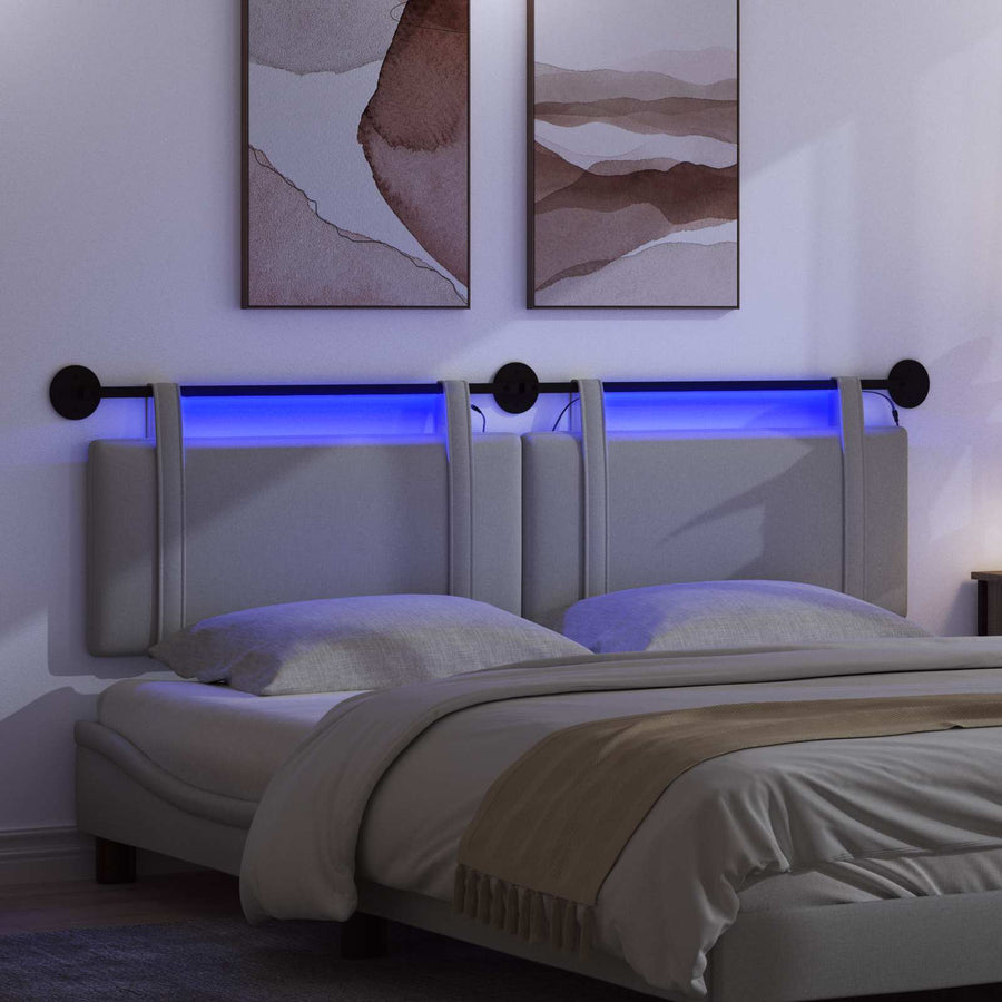 Hangend hoofdbord Met LED-verlichting Lichtgrijs Stof