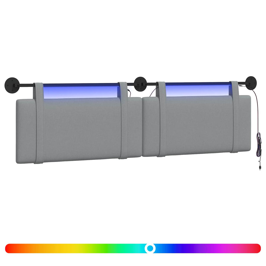 Hangend hoofdbord Met LED-verlichting Lichtgrijs Stof